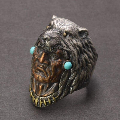 Türkisfarbener Indianerkopf-Vintage-Ring