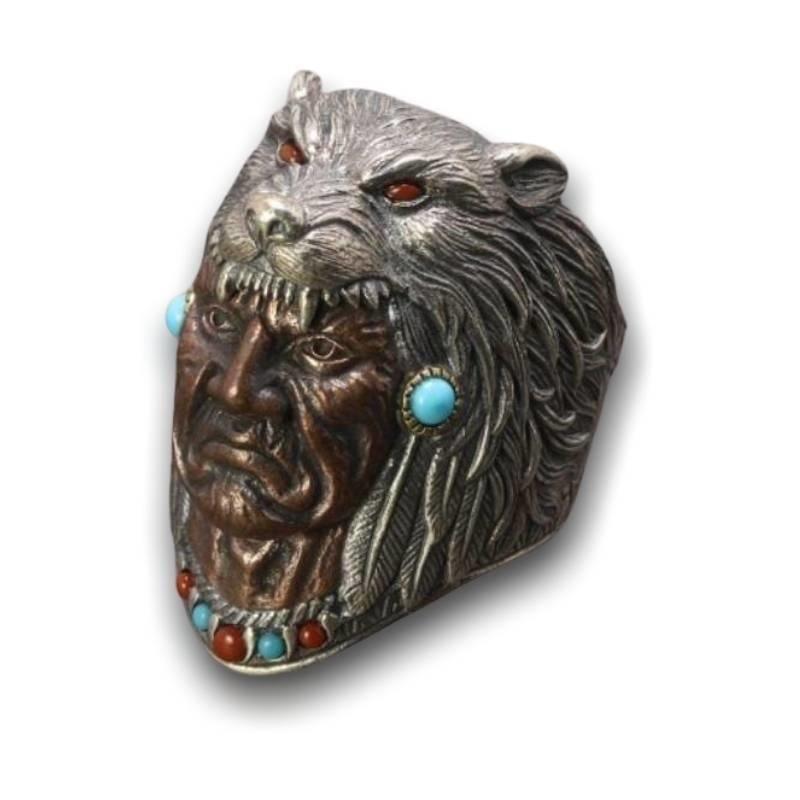 Türkisfarbener Indianerkopf-Vintage-Ring