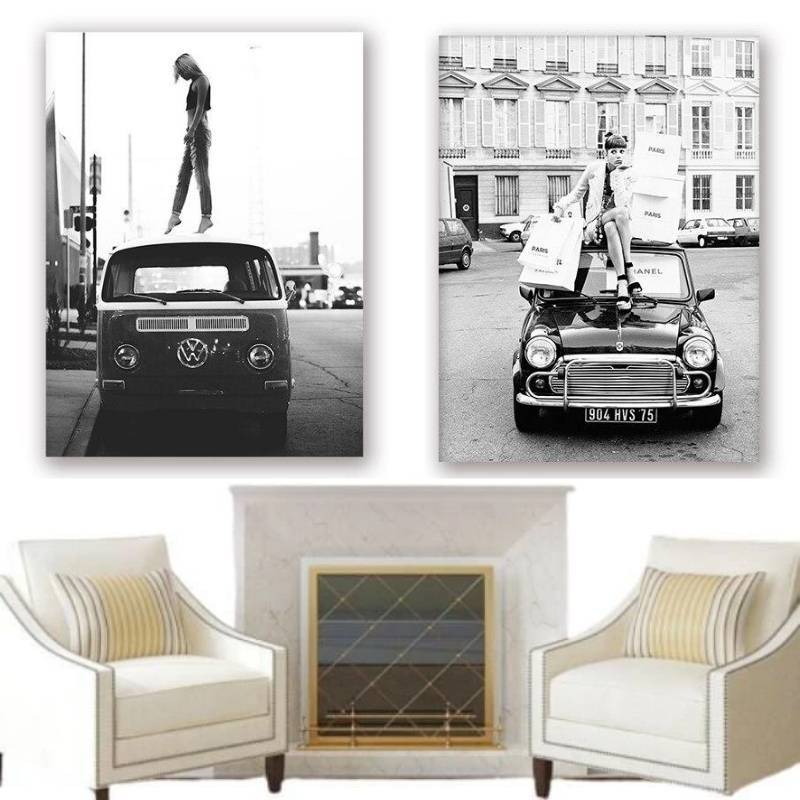 Vintage Schwarz-Weiß-Automalerei